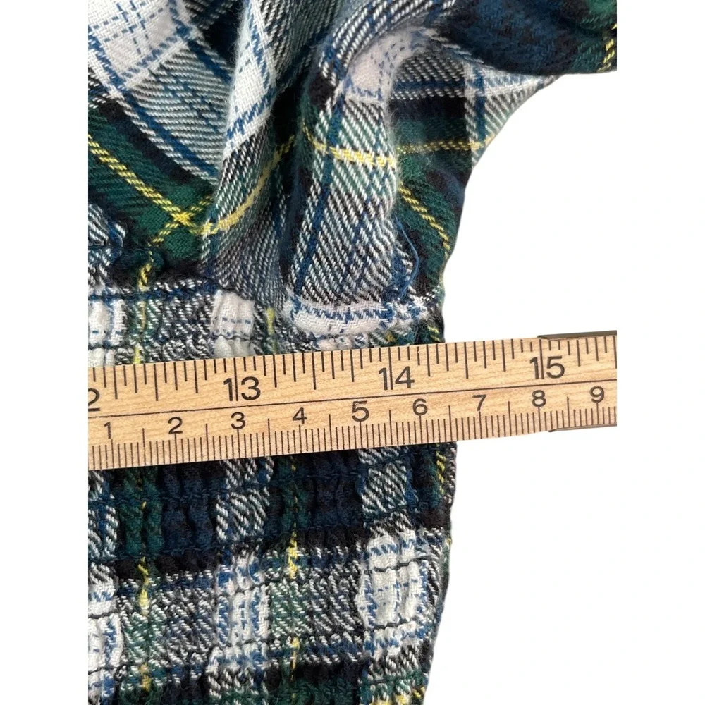 American Eagle Women Green Plaid Smocked Puff Sleeve Medium Crop Square Neck Top